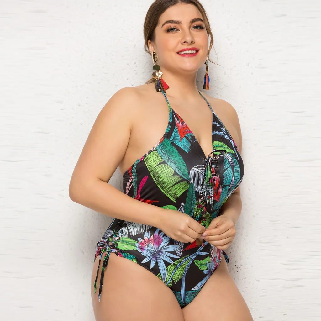 Летний женский цельный купальник с принтом зеленого цвета бандажные купальники