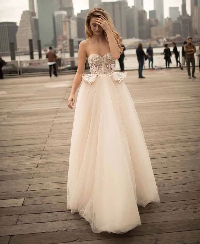 Платье для свадьбы без бретелек LORIE милое платье а силуэта с открытой спинкой из