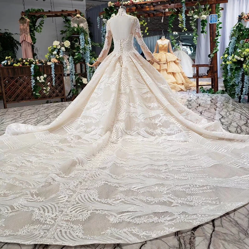 HTL584 Роскошная свадебная одежда 2019 блестками v образный вырез легкий кремовый