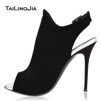 black faux suede fish mouth slingback ankle boots for woman sexy ladies buckle short booties ladies summer evening party dress