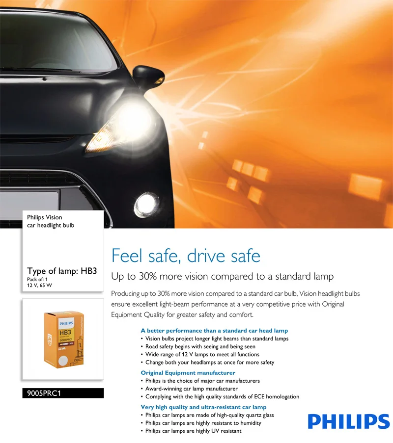 Philips HB3 9005 12V 65W P20d Premium Vision оригинальная автомобильная фара стандартная галогеновая лампа ECE advanced 9005PR C1, 1X