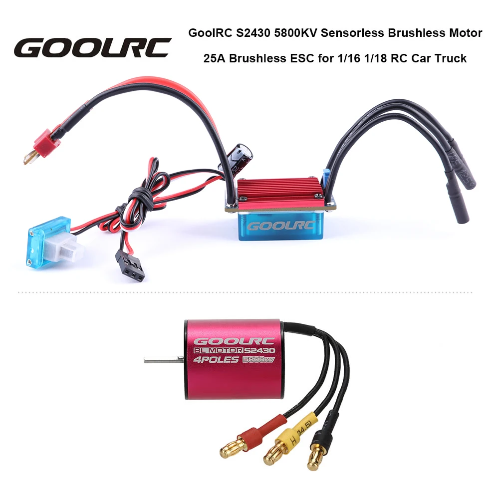 

GoolRC Original S2430 5800KV Sensorless Brushless Motor and 25A Brushless ESC Combo Set for 1/16 1/18 RC Car Truck