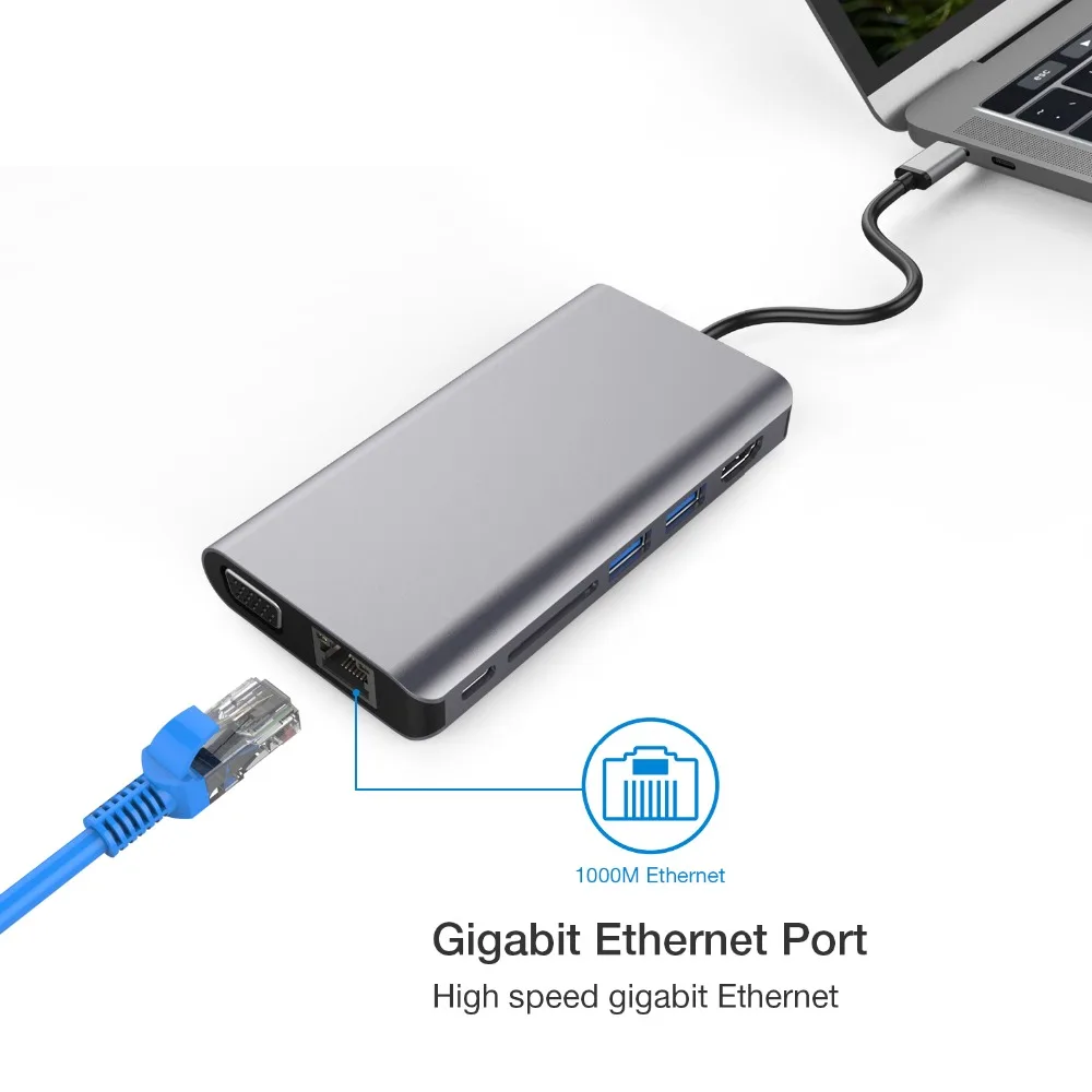 JZYuan USB C концентратор к HDMI 4K VGA Ethernet PD Thunderbolt 3 адаптер для Macbook Pro Samsung S9 Huawei P20 HUB