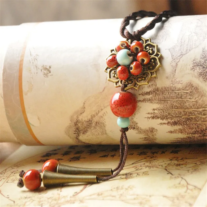 Женское ожерелье с подвеской из сплава и керамики модный свитер веревкой фарфора