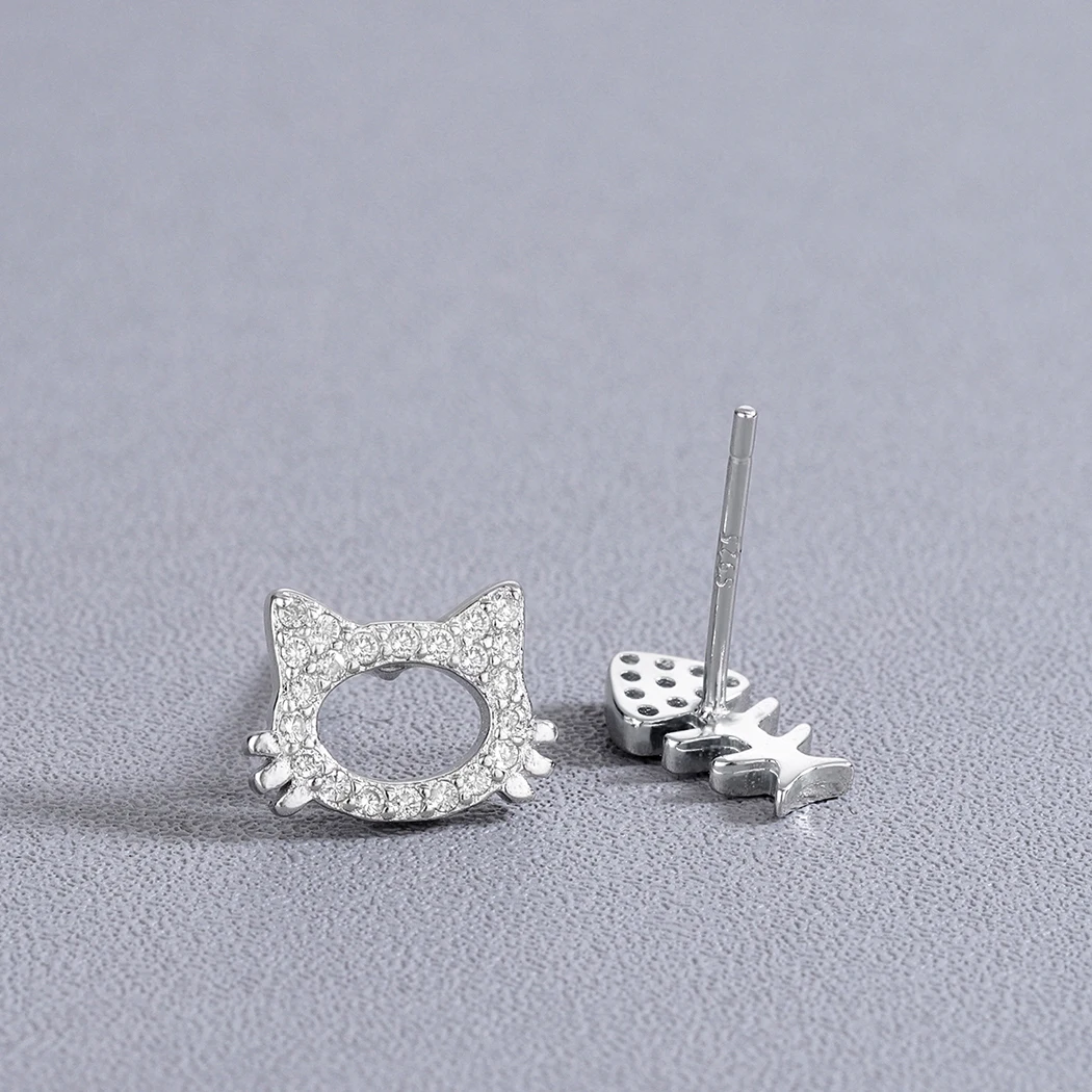 Женские костяные серьги Cxwind пусеты с кристаллами циркония и кошечкой для девочек
