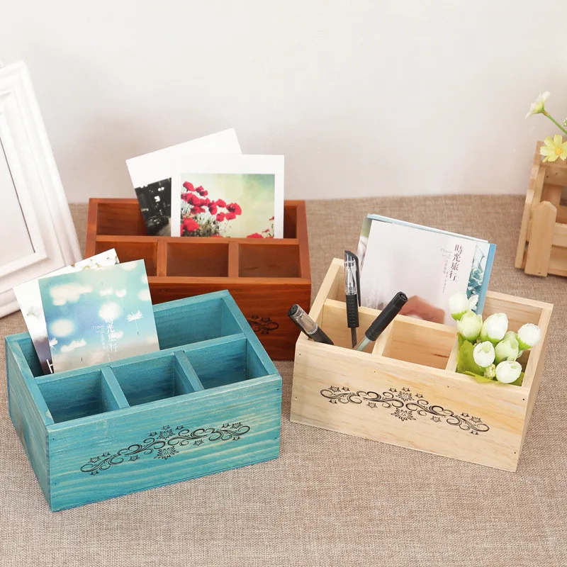 Фото Креативные четыре решетки ящики для хранения ручной работы деревянный лоток