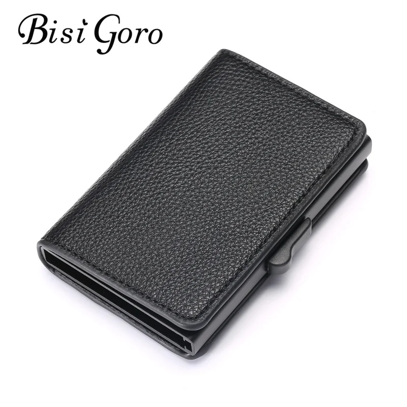 

Кошелек для карт BISI GORO 2021 с RFID-блокировкой, новый держатель для визиток, алюминиевая коробка, Модный мягкий кожаный тонкий чехол для карт, Пр...