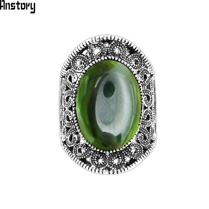 Oval Transparent Crystal Rings For Women Antique Silver Plated Flower Plant Fashion Jewelry TR684 | Украшения и аксессуары