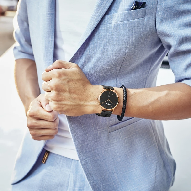 DOM Роскошные Брендовые мужские часы из нержавеющей стали с сетчатым ремешком для