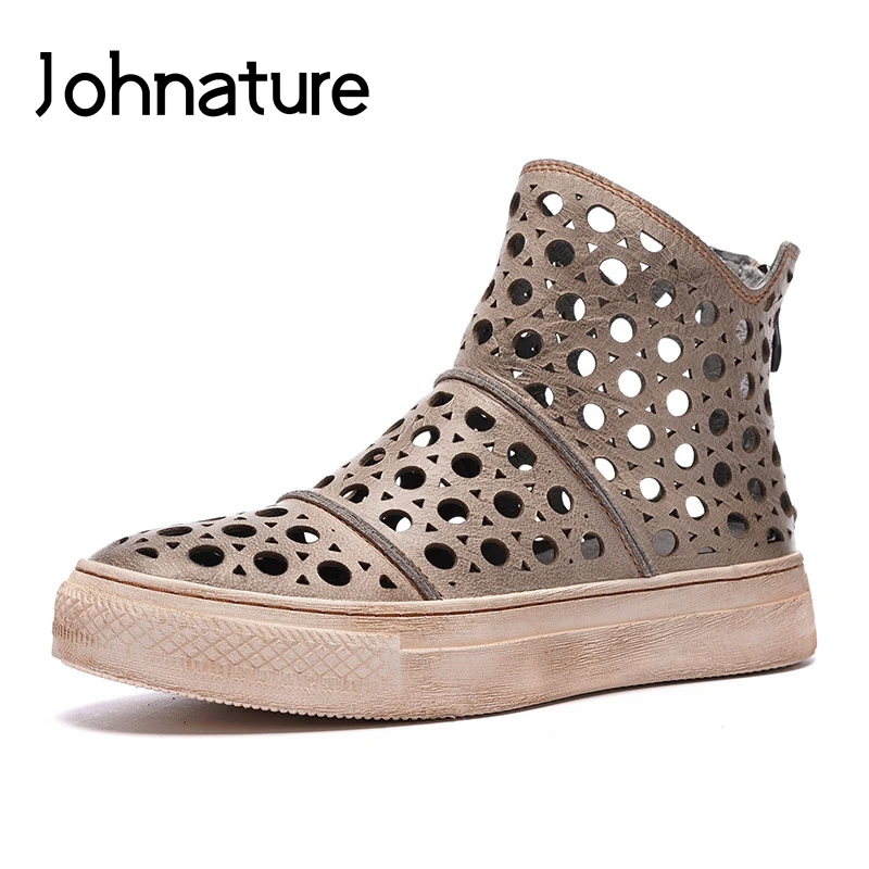 Женские ботинки на плоской подошве Johnature из натуральной кожи с закругленным