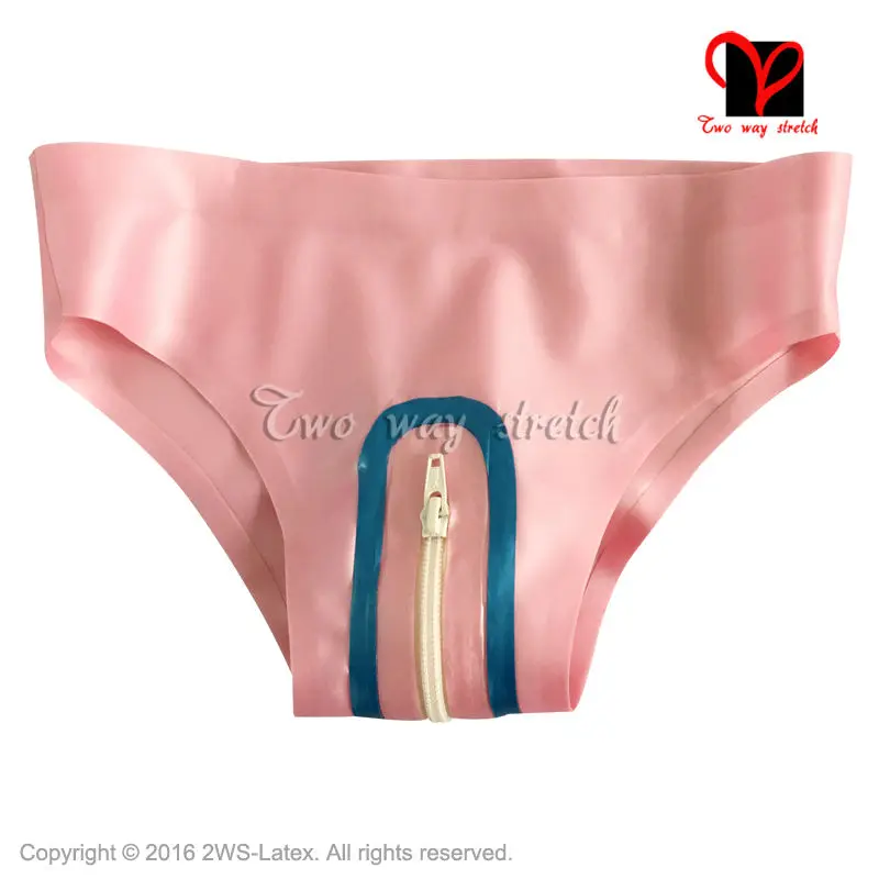 Sexy baby pink Latex briefs Crotch Zipper Rubber knickers Underpants Underwears pants pantie lingerie shorts KZ-111