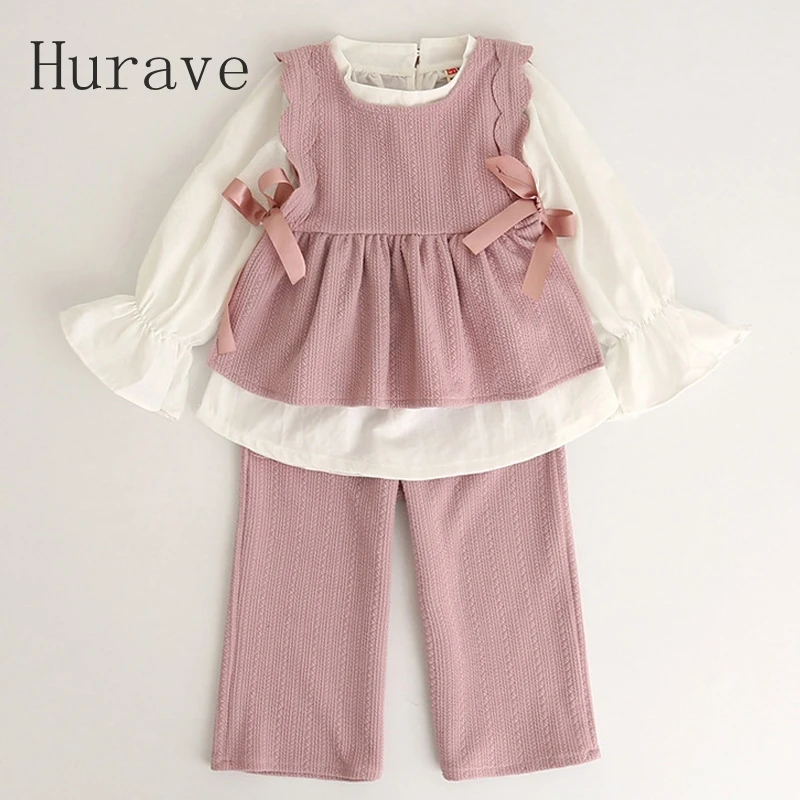 Hurave/2019 г. Новые Осенние Стильные комплекты одежды для детей белая футболка с