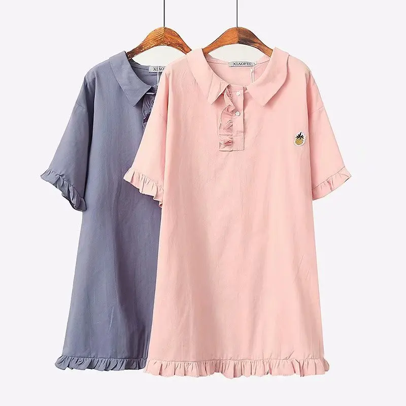 2019 Plus Size Casual Dresses Summer Women Clothing Fashion Loose Short Sleeve pineapple Dress A32-1910 | Женская одежда