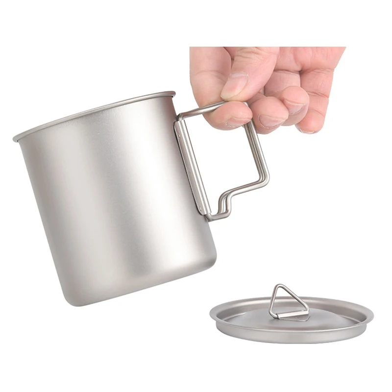 

new Titanium Water Cup 420ml Mug with Lid Portable for Outdoor Picnic Camping Travel FK88