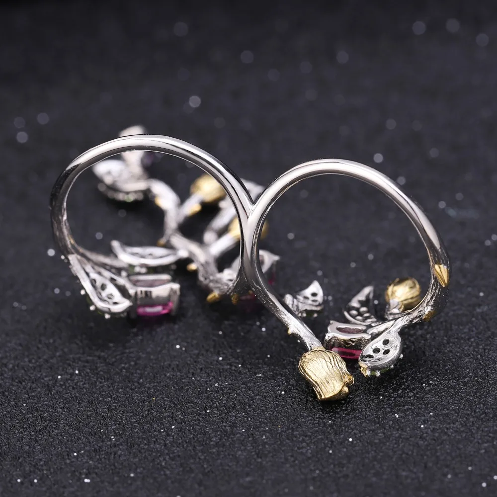 GEM'S BALLET 2.14Ct натуральный родолит Гранат 925 пробы Серебряное регулируемое кольцо массивное дерево двойные кольца на пальцы для женщин