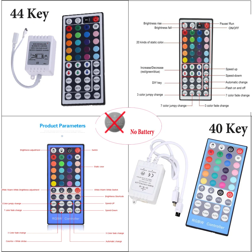 Светодиодная лента 5050 RGBW Водонепроницаемая 5 м 10 RGB Гибкая Диодная 44 клавиши ИК