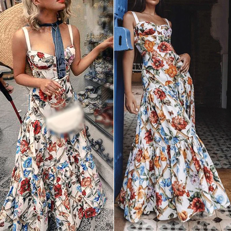 Женское платье для вечеринки летнее ТРАПЕЦИЕВИДНОЕ модное пляжное с цветочным