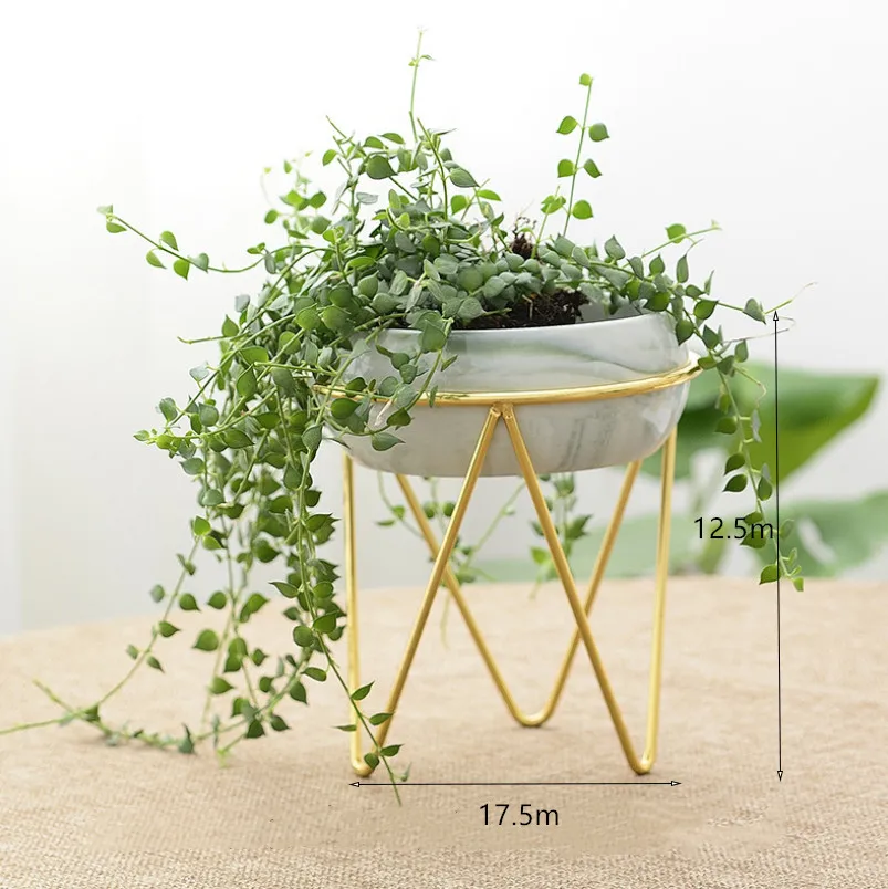 Tripod Gold Frame-A Творческих керамический цветочный горшок гидропоники завода Утюг рабочего настенный цветок горшок Scindapsus контейнер садовый декор - Цвет: Tripod Gold Frame-A