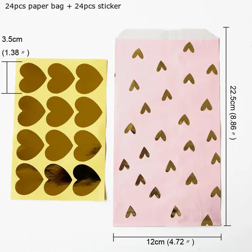 light pink 24 комплекта золотой фольги Сердце бумажный подарочный мешок Свадебный бумажный мешок для подарков еда День рождения украшения Дети конфеты печенье бумажные мешки - Цвет: light pink
