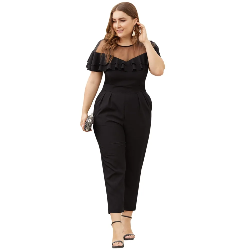 Женские кружевные комбинезоны WHZHM черные с коротким рукавом и сеточкой в стиле