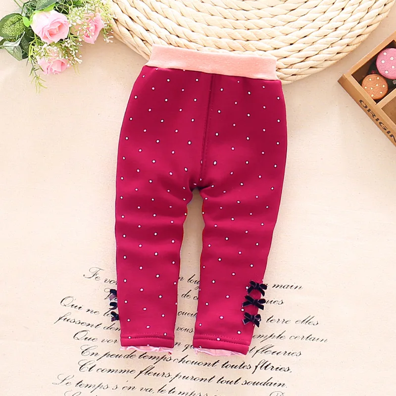 Хлопковые плотные теплые леггинсы в горошек для девочек коллекция 2016 года зимние