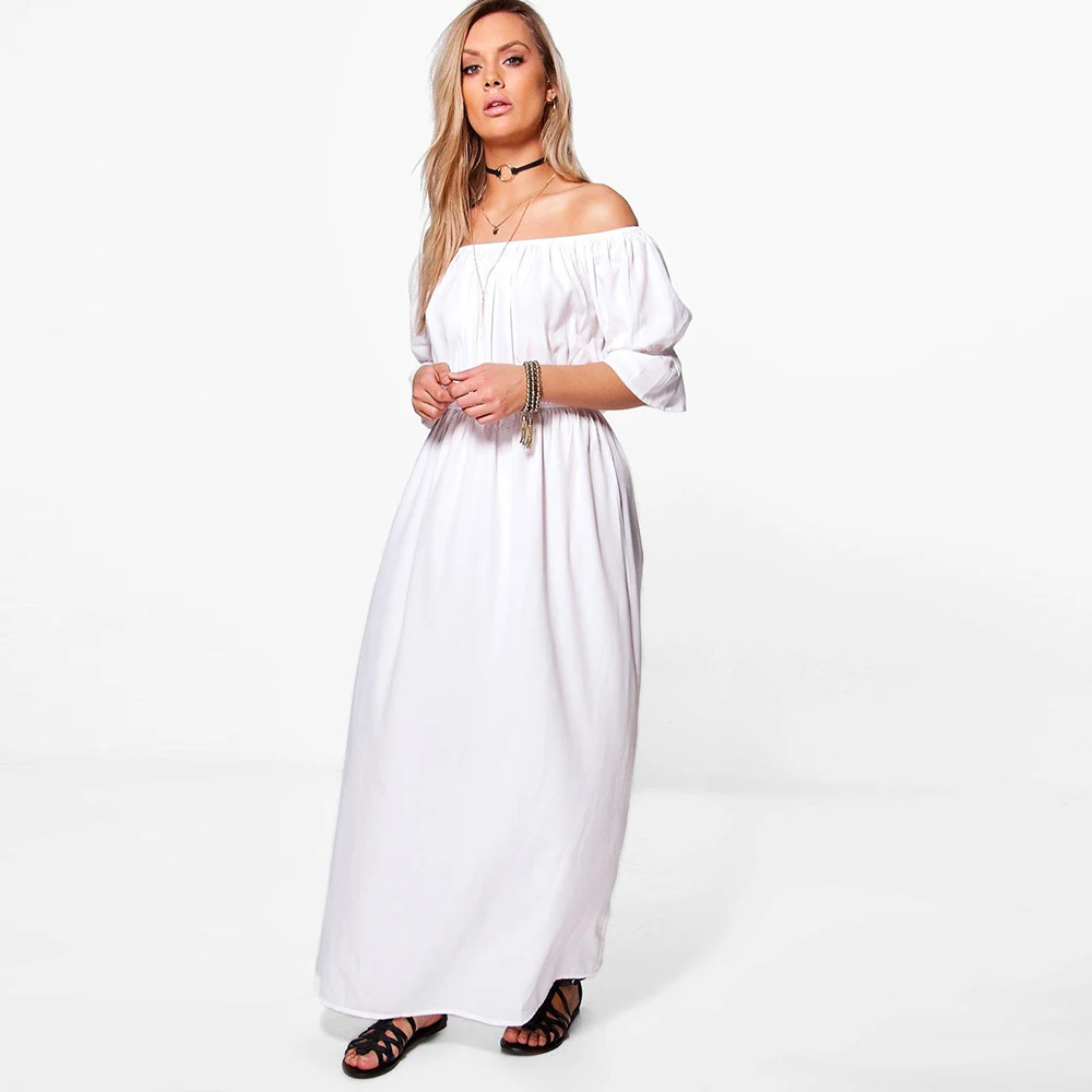 Ленивый KoKo плюс размер однотонный элегантный Слэш шеи платье Половина рукава 2018