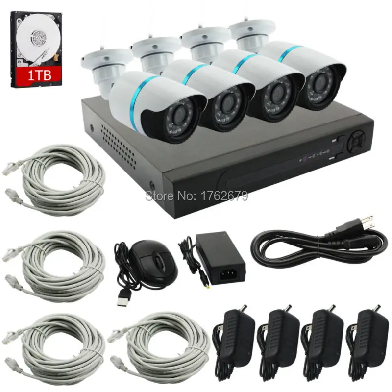 2.0mp охранных 4ch 1080 P Пуля IP Камера CCTV NVR Системы 4 канальный комплект Товары теле и