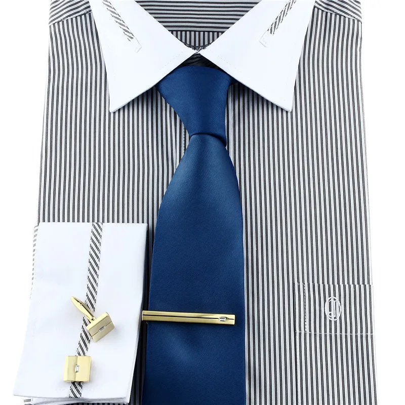 Набор мужских квадратных золотистых запонок для рубашки с кристаллами и