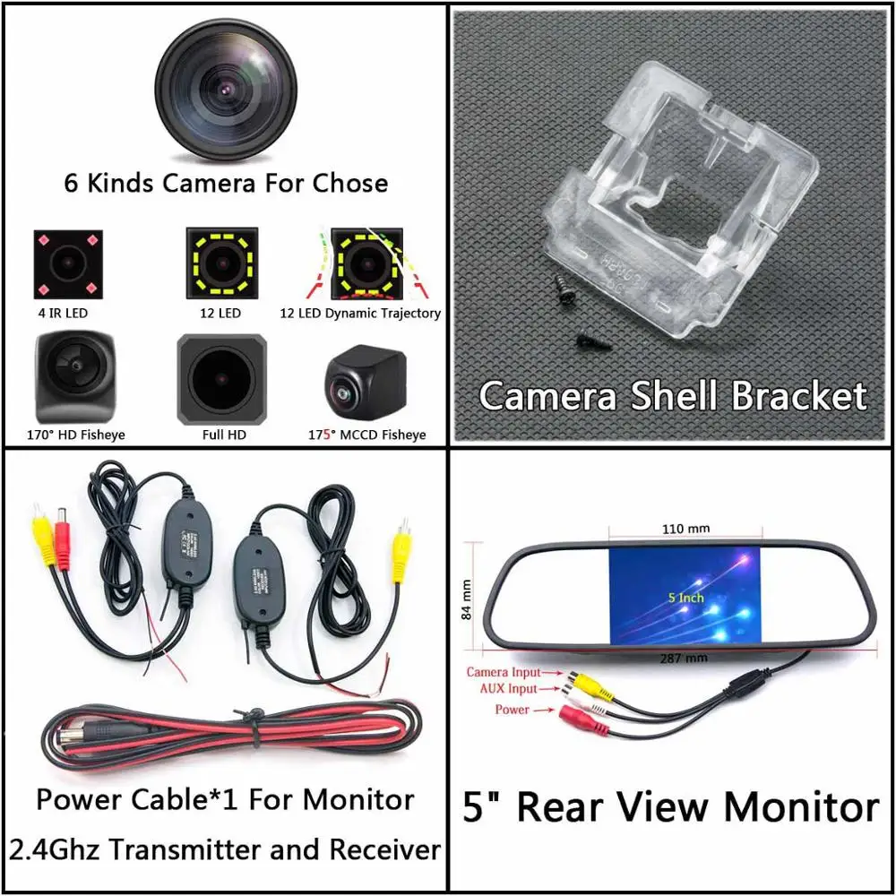 175 градусов Fisheye MCCD 12LED HD камера заднего вида Камера для Mitsubishi Outlander 2003 2004 2005 2006 2007 2008 2009 2012 автомобиля - Название цвета: Cam Wirelss 5 Mirror