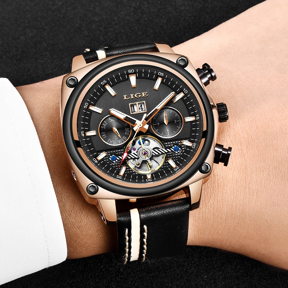 LIGE мужские часы Tourbillon модные роскошные спортивные механические часы Классические Мужские автоматические механические наручные часы Reloj Hombre