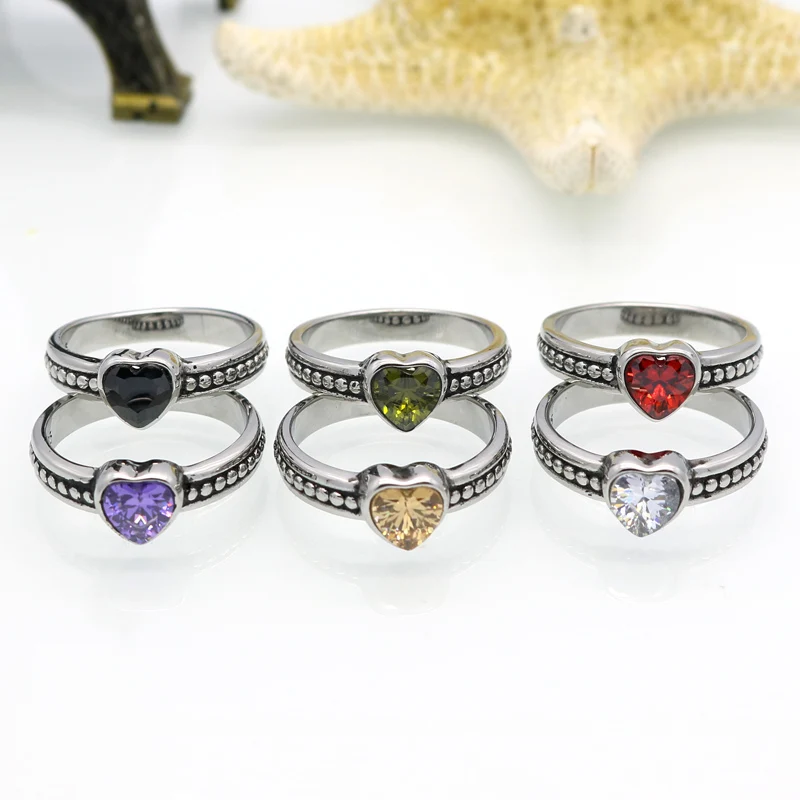 Кольцо женское из нержавеющей стали с фианитом 6 цветов|ring heart|cubic zirconstainless steel ring |