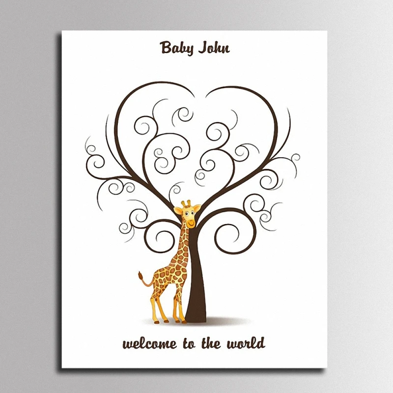 DIY отпечаток пальца Подпись холст картина жираф любовь Сердце Дерево Гостевая