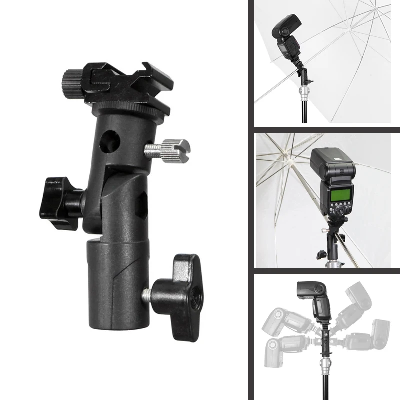 

E Type Metal Flash Bracket Universal Hot Shoe Speedlite Umbrella Holder With 1/4" to 3/8" Screw Mount Swivel Adapter Light Stand