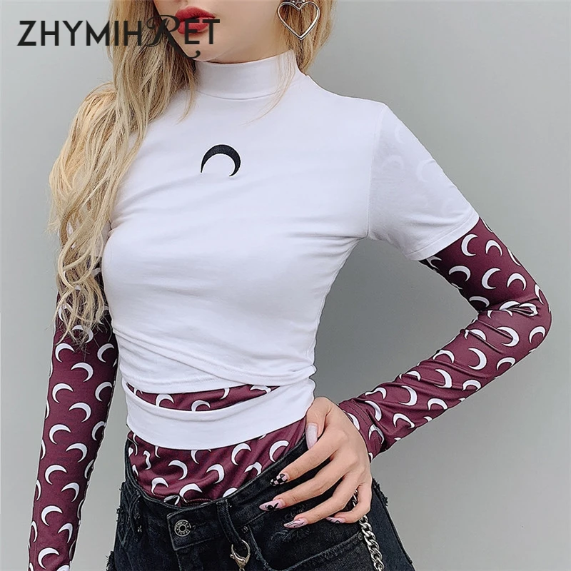Женская футболка с принтом Луны ZHYMIHRET белая длинным рукавом женская Ulzzang топы Camisas