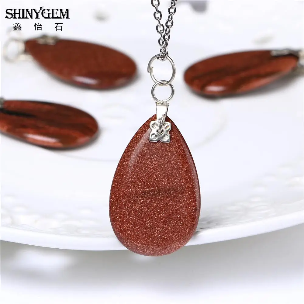2023 ShinyGem натуральный камень элегантные капли воды золото Песок Подвески и