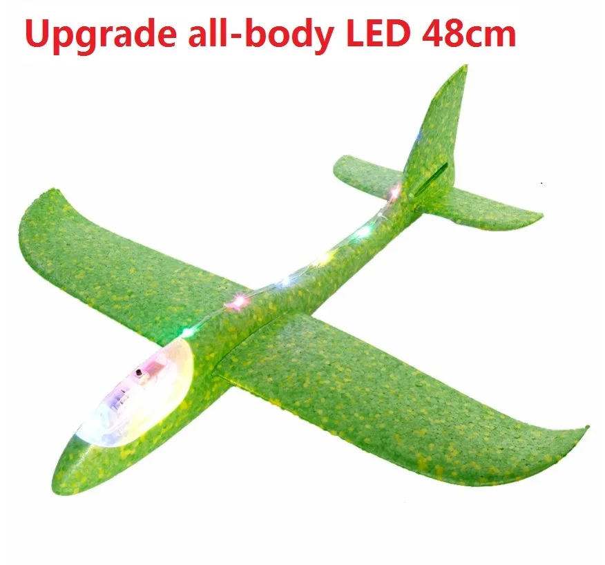 full LED Green 48cm Большой хорошее качество 48 см светодиодный ручной запуск метательный самолет планерный самолет инерционная пена EPP игрушка детская модель самолета для отдыха на открытом воздухе - Цвет: full LED Green 48cm
