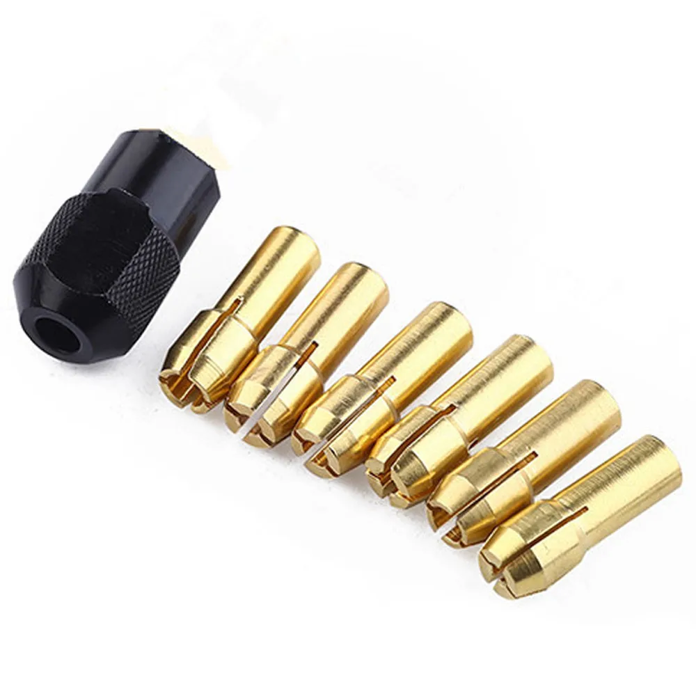 

Hot Sale 7Pcs Brass Drill Chucks Collet Bits 1-3.2mm Shank Screw Nut Rotary Tool Hand Tools Woodworking Collet Bits