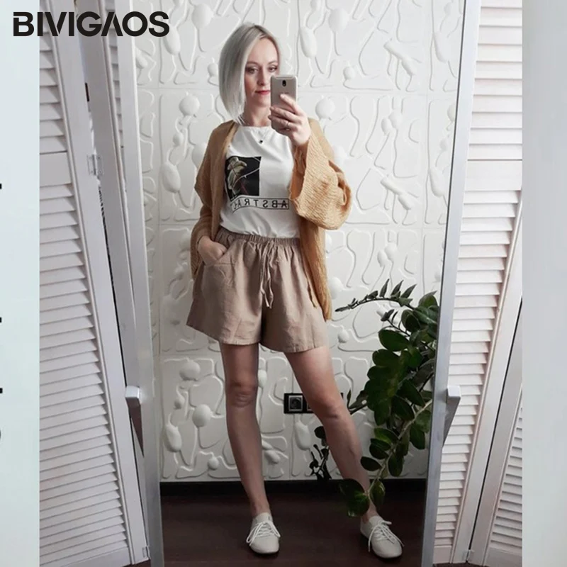 Bivigaos лето Стиль досуга женские хлопчатобумажные шорты черные повседневные