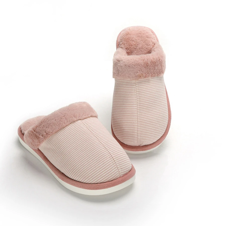 Winter Unisex Cotton Home Slippers Non-slip Soft Bottom Indoor Slipper Lovers Striped Warm Shoes | Обувь