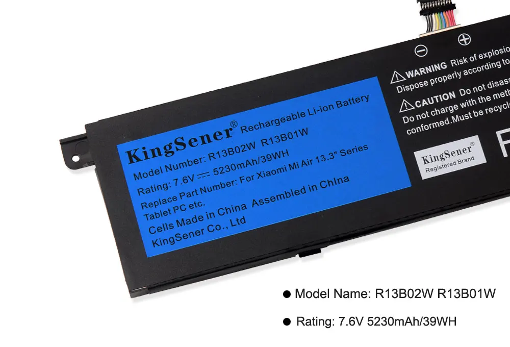 Kingsener 7,6 V 5230mAh R13B01W R13B02W Аккумулятор для ноутбука для Xiaomi Mi Air 13," серии планшетных ПК 39WH