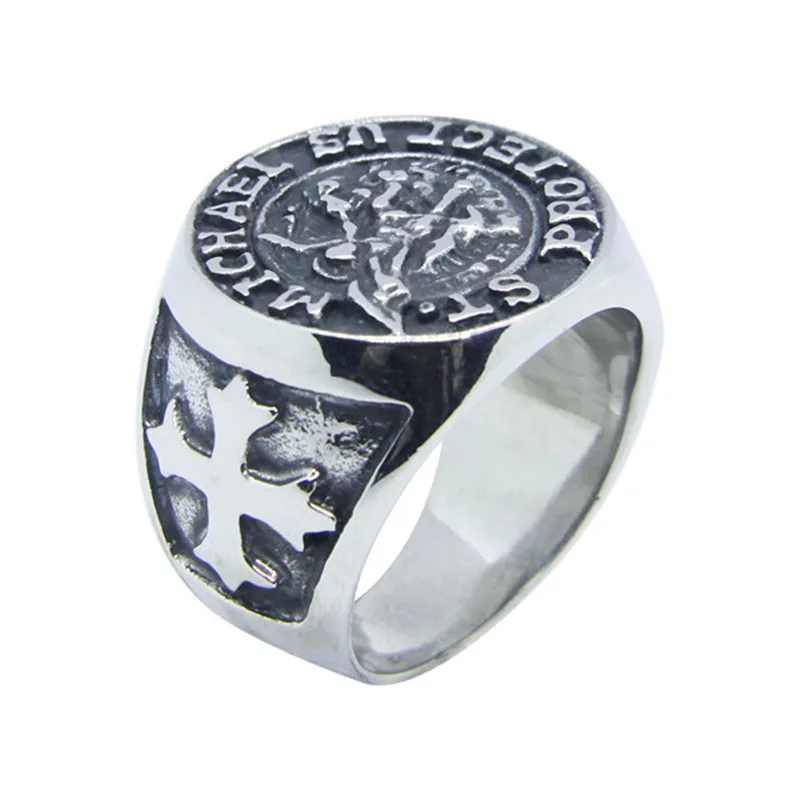 Прямая поставка кольцо из нержавеющей стали 316L с крестом в стиле Св. Михаила