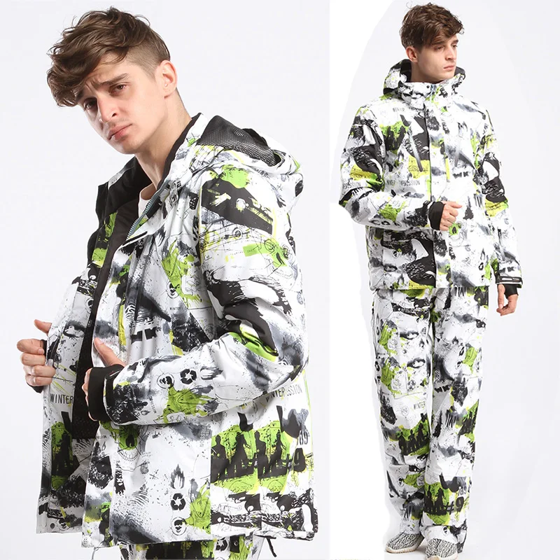 Мужской и женский лыжный костюм Водонепроницаемая дышащая теплая куртка + штаны