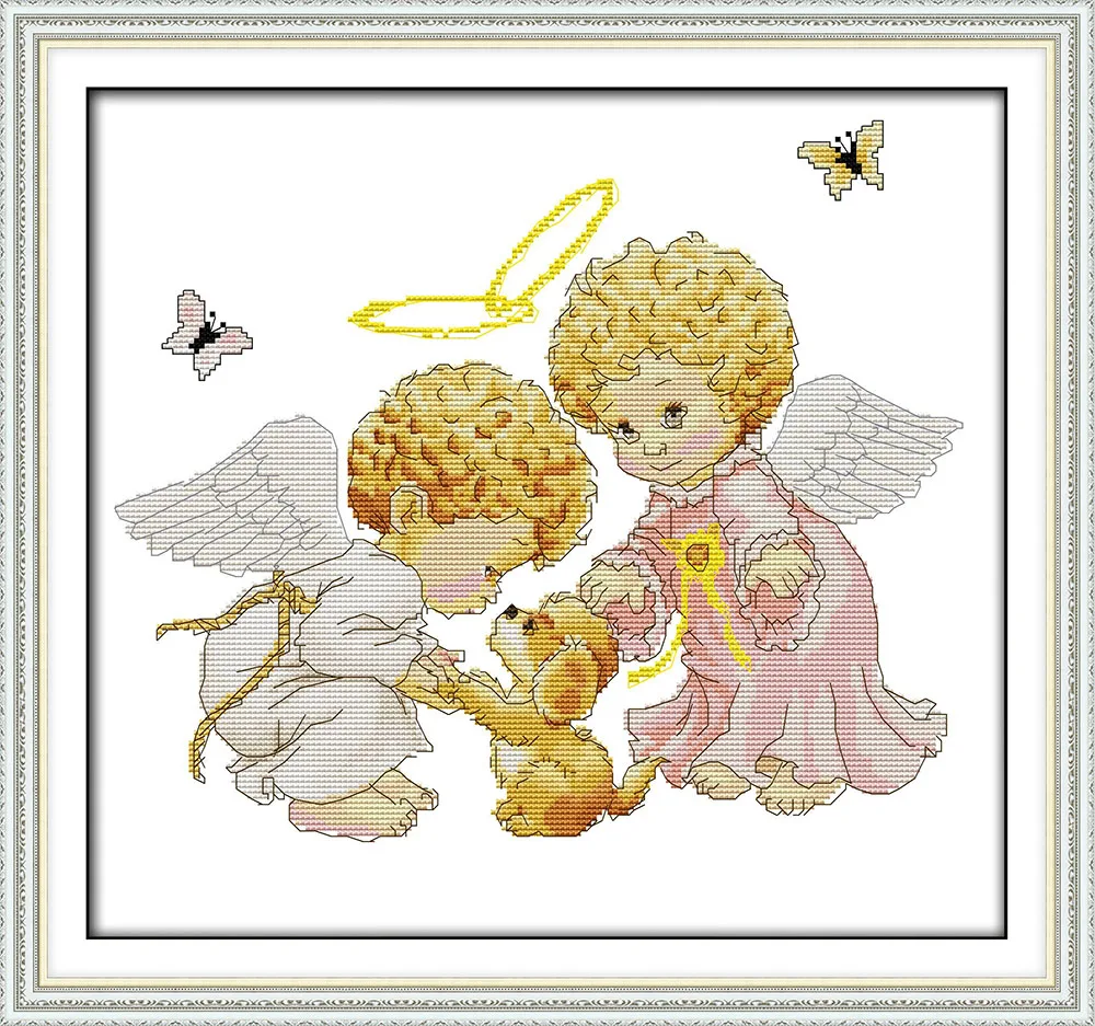 Набор для вышивки крестиком с изображением ангелов и собак рисунок животными