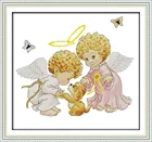 Набор для вышивки крестиком с изображением ангелов и собак, рисунок с животными и младенцами, холщовая вышивка DMC, товары ручной работы сделай сам, сумка