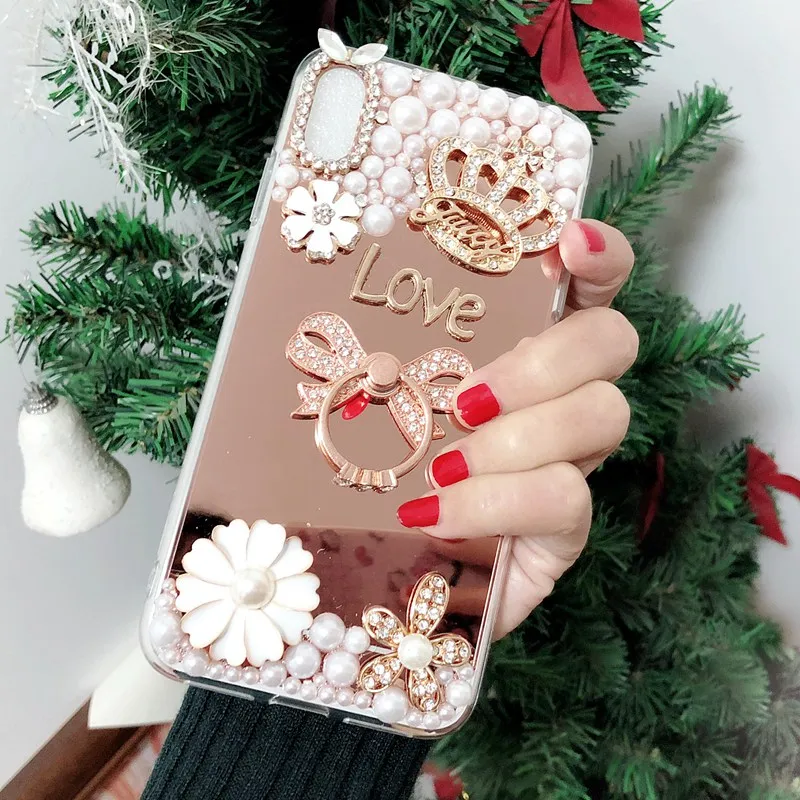 Роскошный зеркальный чехол для Samsung Galaxy A6 A8 Plus A7 2018 A750 Note 9 8 J6 J8 S7 S8 S9 A70 жемчужное
