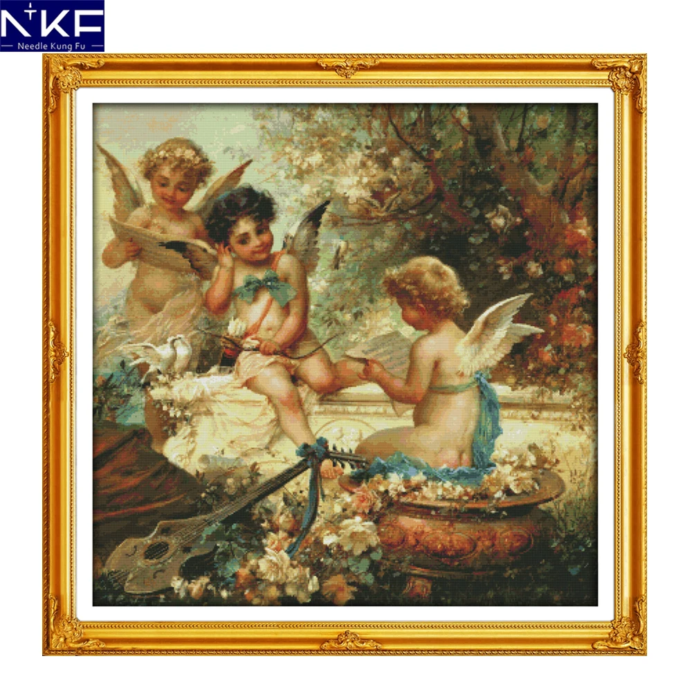 Набор для вышивки крестиком NKF Cherubs в саду религиозный Китайская вышивка