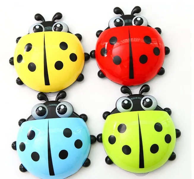 

10 pcs 4Colors New Funny Cartoon Toothbrush Holder Ladybug Sucker Suction Hook Bathroom Accessories Set storage box