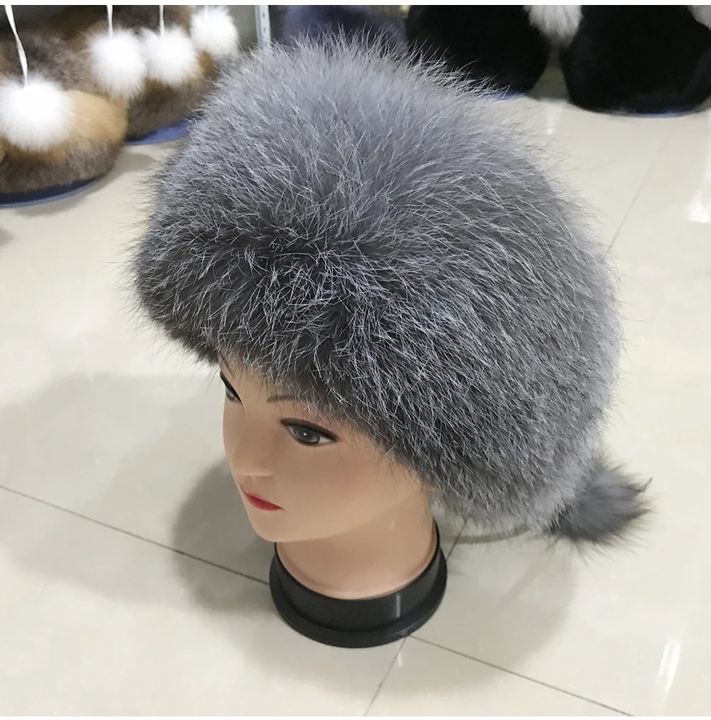 Новинка, стильная шапка из натурального меха лисы, зимняя женская шапка, регулируемый размер, натуральный мех лисы, Повседневная теплая шапка из меха лисы