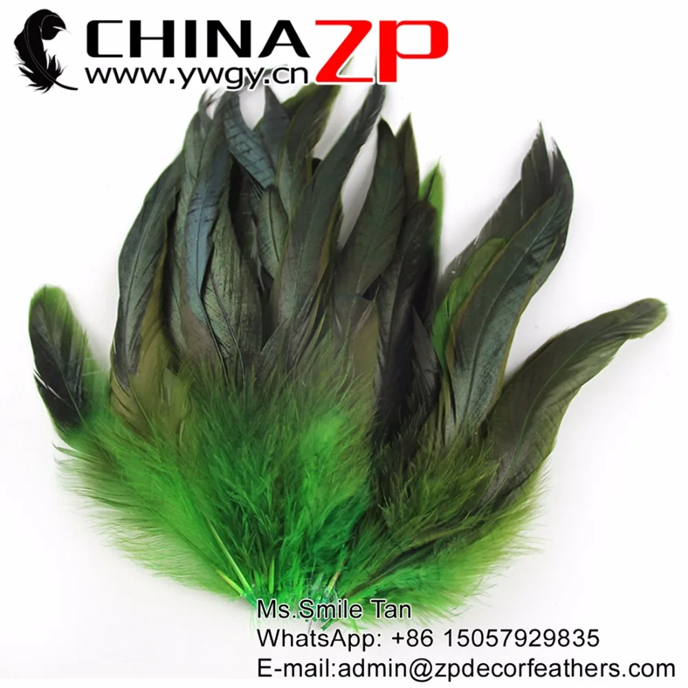 

CHINAZP Factory 200pieces/lot Size 15-20cm (6-8inch) Exporting Good Quality Dyed Green Half Bronze Rooster Chicken Coque Feather