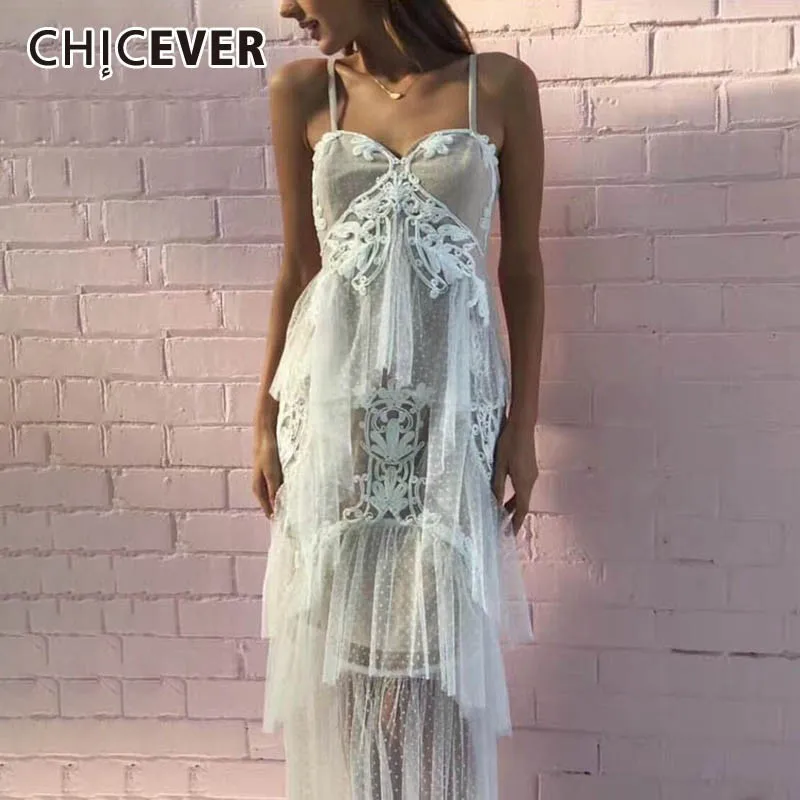 Женское Сетчатое платье CHICEVER летнее плиссированное до щиколотки с высокой